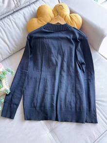 Sweater Blouse Round Neck Plus Size Basic Women Fashion - Black - View 2
