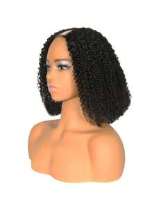 Peruca de cabelo humano afro crespo e cacheado com parte em V para mulheres, densidade 180%, feita à máquina, aparência natural, com parte em forma de V, design leve e respirável para todas as etnias, estilo versátil para o dia a dia e ocasiões especiais