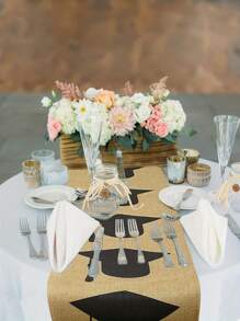 1pc Rustic Burlap Table Runner, Graduation Theme, Suitable For Party, Room Decor