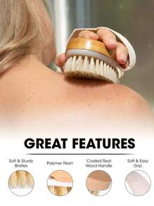 1 pièce Brosse exfoliante en bois pour le corps, Brosse pour le bain, Brosse pour la peau, Brosse pour le séchage des cheveux doux, Brosse pour le corps en silicone exfoliante pour la douche et le brossage à sec, Brosse exfoliante en bois avec des poils doux naturels, Brosse pour le dos, les jambes, les pieds, facile à nettoyer, améliore la circulation et élimine les peaux mortes, un excellent cadeau pour le spa à domicile