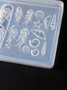 1件装 5D立体浮雕水母贝壳海星珊瑚海螺硅胶美甲雕刻模具 蓝色海洋沙滩海底世界 夏季美甲度假美甲模板板 手工工艺雕刻模具 美甲装饰工具