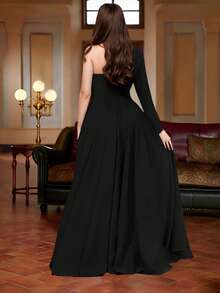 Women's Sexy V-Neck Maxi Dress, Elegant Middle Eastern Style Slit Evening Gown With Rhinestone For Party & Wedding