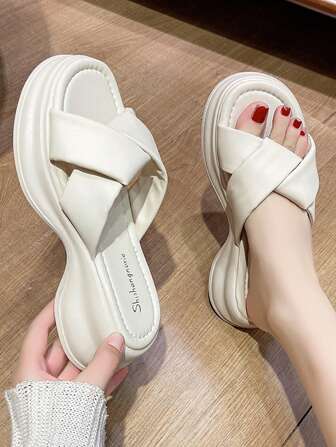 New Chinese Style Floral Pattern Wedge Thick Bottom Sandals For Women, Summer, Increase Height, Soft Sole, Casual, Athletic, Beach