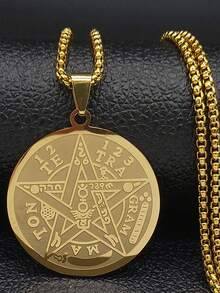 Collares de acero inoxidable con Tetragrámaton y Pentáculo en color dorado para hombres