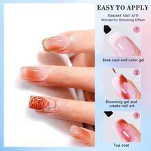 GLOZ 2 件 18 毫升指甲绽放凝胶透明 UV LED 开花凝胶抛光，用于扩散效果大理石天然石水彩花卉印花可去除指甲胶 DIY 美甲设计美甲礼物，适合女性 - 無色 - 查看 7