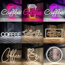 Enseigne au néon café, enseigne murale décorative commerciale de bar à café, lumières au néon, enseigne lumineuse à LED de magasin de café, décoration de pièce esthétique, convient pour les cafés, restaurants, magasins commerciaux, coins café, bars, salles d'homme, fêtes, cadeaux d'anniversaire, éclairage néon café, alimenté par USB 5V, interrupteur de contrôle, facile à installer.
