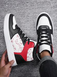 Men's Outdoor Spring/Autumn Black & Red Contrast Color Comfortable Lightweight High-Top Casual Sneakers, Fashion Daily Work/Commute Shoes