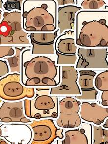 199pcs/Set Cute Capybara PVC Stickers, Suitable For Decorating Laptops, Notebooks, Skateboards, And Guitars. Diverse Styles, One-Time Stickers, Beautiful For DIY Phone Cases And Computer Backplates, Also Essential For School Supplies And Back-To-School Season. - Multicolor - View 1