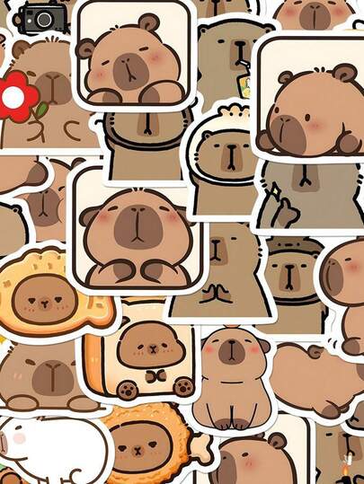 199张/套可爱水豚PVC贴纸，适用于装饰笔记本电脑、笔记本、滑板和吉他。款式多样，一次性贴纸，美观大方，可用于DIY手机壳和电脑背板，也是学习用品和返校季的必备品。