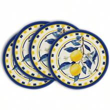 Lemon Flower Summer Placemat Set 4-Piece, 15-Inch Round Seasonal Wildflower Table Mat, For Party Kitchen Dining Decor