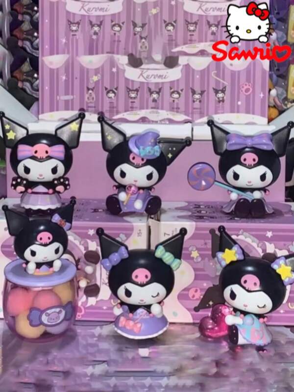 Sanrio Sanrio Licensed Kuromi Trick-Or-Treat Mystery Box -7PC Gothic Figurines With Glow-In-Dark Eyes & Detachable Bats, Polyresin Material For Desk/Halloween Decor (Collectors Gift For Anime Fans & Kawaii Enthusiasts)