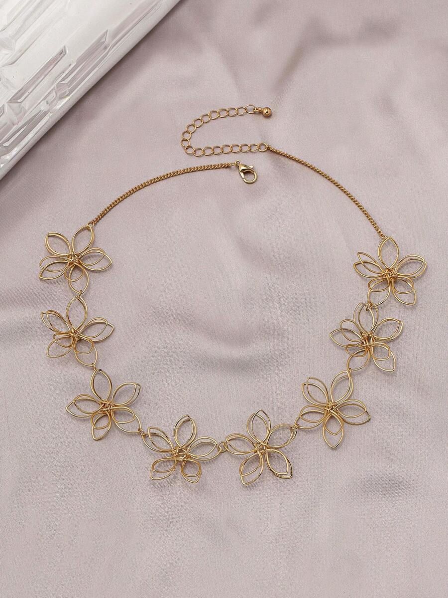 1pc Minimalist Floral Necklace, Practical & Versatile - Yellow Gold - View 1