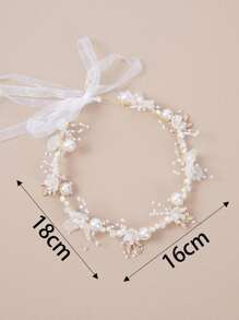 1pc Girls Hand-Woven Pearl Gold Leaf Crystal Acrylic Flower Decor Elegant Fashion Casual Party Headband