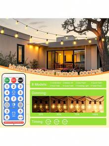 LIPETY Solar Light Bulb String , Solar Outdoor String Lights,15m/50FT 20+1 Lamp ,Waterproof LED Garden Lights Light Dimmable Timer Suitable 8 Adjustable Light Modes For Tourism Picnics, Decorative Atmosphere, Courtyard Lighting ,Wedding Party, Outdoor Courtyards, Pergola Patio - Warm Light - View 6