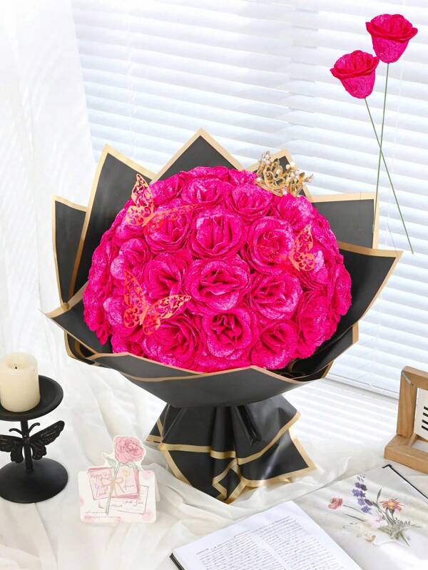 12/6 Stücke/Packung Glitzer Rosen Strauß, DIY Künstliche Glitzer Blumen Bouquet, leuchtend rote Kunststoff Scheinblume, Künstliche Rosenblume, glänzender ewiger Künstlicher Rosenstrauß für Jahrestag, Verlobung, Hochzeitsgeschenk, Heim-Dekoration, Büro-Küchendekoration, Partydekoration, Raumdekoration, Valentinstag Dekoration, Muttertags Dekoration