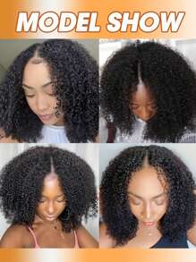 Peruca de cabelo humano afro crespo e cacheado com parte em V para mulheres, densidade 180%, feita à máquina, aparência natural, com parte em forma de V, design leve e respirável para todas as etnias, estilo versátil para o dia a dia e ocasiões especiais