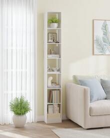 Hzuaneri Estantería de madera moderna, estantería de cubo, estantería abierta de madera, estanterías de almacenamiento y exhibición para sala de estar, oficina en casa, dormitorio, 7 niveles, color blanco