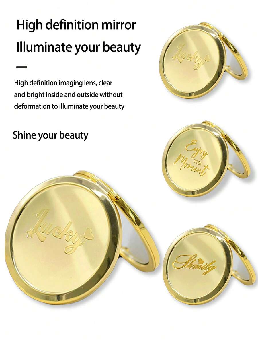 1 件金色双面折叠镜，全新手工奢华日式法式金字母“Enjoy The Moment”公主设计双面折叠便携化妆工具小巧化妆镜、袖珍镜、梳妆镜 - 照亮您的化妆时刻，适合旅行、居家使用、送给朋友、家人、女朋友、母亲节、情人节的礼物 - 彩色 - 查看 1