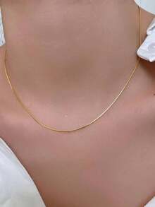 1 件女士休闲简约不锈钢项链 - 金黃色 - 查看 3