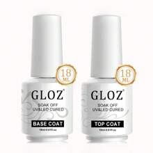 GLOZ 2Pcs 18ML No Wipe Gel Top Coat And Base Coat Set - Shine Finish And Long Lasting, Soak Off LED Nail Lamp Gel Base Top Coat Finish Nail Art Design Manicure Gifts For Women