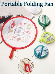 Round Folding Hand Fan Cute Cartoon Mini Foldable Hand Fan, Summer Portable Hand-Held Fan, New Fashion Student Pocket Fan,Ideal For Daily Use, Outdoor Activities & Fashion,Folding Fan Round Fan Mini Portable Cartoon Fan