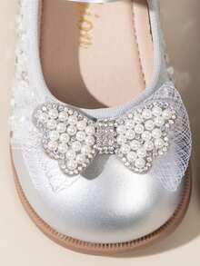 Girls Princess Flat Shoes With Soft Sole & Bowknot, For Spring And Autumn - Silver - View 6