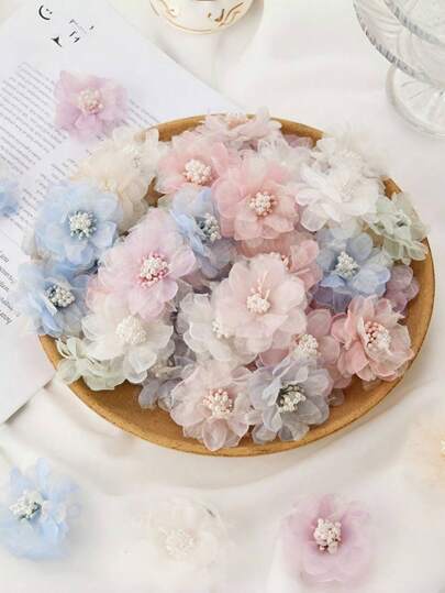 5/15 Pieces, Artificial Ossa Flower Decorated Sock Doll DIY Accessory Fabric Stickers, 7 Colors Of DIY Decals, Suitable For Sewing, Handicrafts, Art, Patchwork, Clothing, Hats, And Bag Decoration