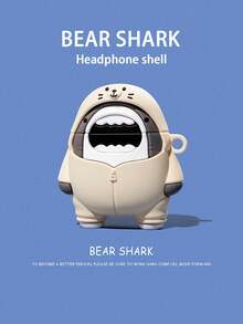 1pc Cute Cartoon Shark Design 3D Silicone Earphone Protective Case, Compatible With 1/2/3/Pro/Pro2