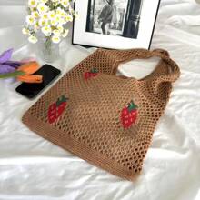 Lightweight,Casual Cute Cartoon Strawberry Pattern Crochet Bag Hollow Out Detail Vacation Style For Teen Girls Women College Students Perfect For College,Outdoors,Travel,Outings,School Bag,Large Capacity,Portable,For Teen Girls Women College Students,White-Collar Workers,Perfect For Work,Back To School,Middle School,High School,College,Vacation, & Cute Strawberry Purse