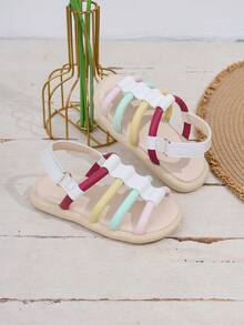 1 Pair Kids Colorful Strap Sandals, Lightweight & Comfortable For Daily Wear Or Outdoor Activities, Suitable For Summer - White - View 3