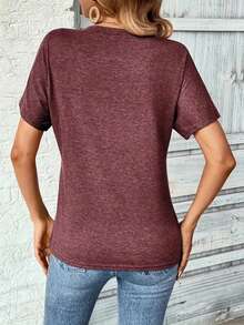 2pcs Solid Color V-Neck T-Shirts, Casual Short Sleeve T-Shirts, Women Spring/Summer