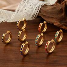 1 Pair Women Stainless Steel Minimalist 18K Plated Zirconia Hoop Earrings, Suitable For Dates, Parties, Office Wear