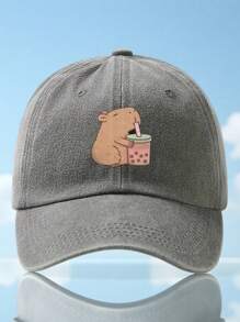 1pc Capybara Drinking Boba Tea Baseball Cap - Adorable Brown Design, Lightweight Polyester, Casual Style, Perfect Gift For Family & Friends, Gift Cap | Unique Graphic Cap | Lightweight Hat