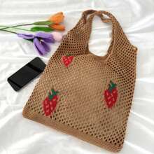 Lightweight,Casual Cute Cartoon Strawberry Pattern Crochet Bag Hollow Out Detail Vacation Style For Teen Girls Women College Students Perfect For College,Outdoors,Travel,Outings,School Bag,Large Capacity,Portable,For Teen Girls Women College Students,White-Collar Workers,Perfect For Work,Back To School,Middle School,High School,College,Vacation, & Cute Strawberry Purse