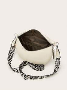 New Women Chest Bag/Waist Bag, Fashionable Minimalist Design With Wide Strap, Shoulder/Crossbody Bag - Beige - View 7