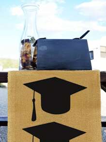 1pc Rustic Burlap Table Runner, Graduation Theme, Suitable For Party, Room Decor