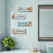 4-Pack Beach Bathroom Decor, Blue Wall Wood Shell Beach Decor, Bathroom Living Room Spa Home Supplies, Relax Soak Breathe Art Hangings