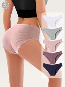 5 piezas de bragas de mujer de unicolor, cómodas, minimalistas, de algodón puro, suaves y transpirables