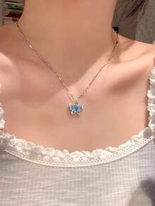 浪漫藍色水晶蝴蝶項鍊，適合女性女孩，簡約閃亮鋯石雙層頸鍊鎖骨鏈，派對珠寶，週年紀念理想禮物 - 彩色 - 查看 6