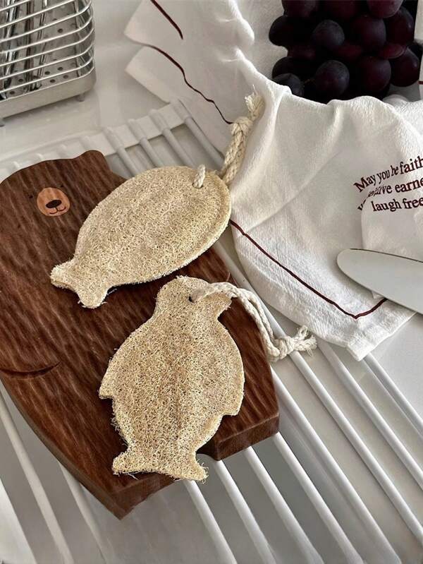 1pc Adorable Luffa Sponge Cleaning Brush, Dual-Sided Non-Stick Oil Kitchen Utensil, Kitchen Cleaning Tool