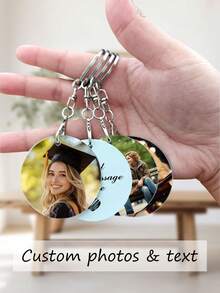 1pc Customized Metal Keychain, Heat Transfer Printed Photo & Text Double-Sided Round Metal Keychain, Graduation/Anniversary Gift Suitable For Mom, Dad, Family, Friends, Classmates, Roommates, Best For Holidays,Trinkets - Multicolor - View 1