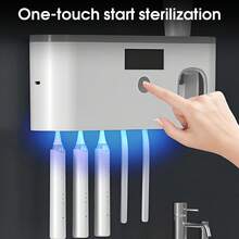 1 Pc Intelligent Toothbrush Sterilizer With Toothpaste Dispenser Wall-Mounted Toothbrush Holder, Toothbrush Rack And Sterilizer, Toothbrush Organizer With 5 Slots, Bathroom Accessory, Home Decor, Battery Capacity: 1200mAh - Multicolor - View 4