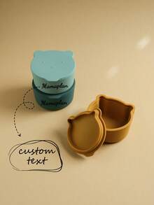 1pc Baby Custom Silicone Tableware Cute Personalized Customization Name Cartoon Bear Shape Baby Food Storage Box Print On Demand Baby Stuff - Multicolor - View 2