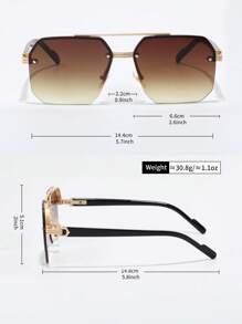 1 Pair Men's Metal Geometric Semi-Rimless Dual-Bridge Casual Fashion Glasses For Vacation And Leisure For Summer Beach Vacation,Outdoor,Travel