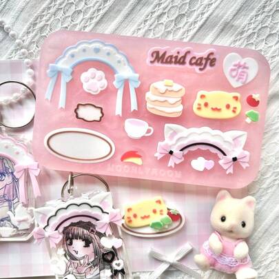 Maid Cat Resin Casting Mold, Silicone Mold Accessory, Resin Liquid Mold, Resin Keychain Silicone Mold, Resin Mold