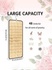 1个悬挂式首饰收纳架，双面首饰架，项链架，防耳环和戒指挂钩，包含20个带口袋的首饰旅行卷袋，可悬挂在衣柜、墙壁或门上 - 彩色 - 查看 4