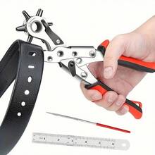 1pc Heavy Duty Faux Leather Punch Plier - Rotating Steel Manual Tool With Red Rubber Handle, For Belts, Sewing Projects And Handicrafts - Perfect Gift For DIY Enthusiasts, Leather Punch, Leather Working Tools | Efficient Punching Tool | Durable Manual Tool