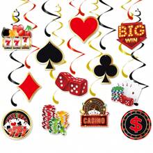 12pcs Gambling Theme Party Hanging Decorations, Swirl Spiral Poker Chips, DIY Required, Home Decor, Room Decor, Wall Decor Gifts Birthday Graduation