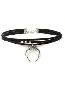 Punk Gothic Vintage Black Moon Crescent Pendant Choker Sexy Rock Handmade Boho Silver Necklace Jewelry Accessories Best Friend Gifts For Women And Girls