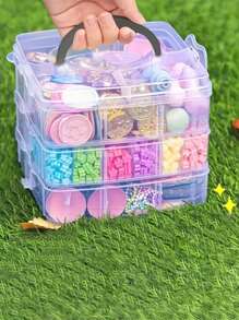 1 pieza Caja de almacenamiento de plástico transparente apilable de 3 capas y 18 compartimentos con cierre de resorte, adecuada para guardar juguetes, artículos de papelería, accesorios de joyería y otros artículos pequeños, para volver a la escuela